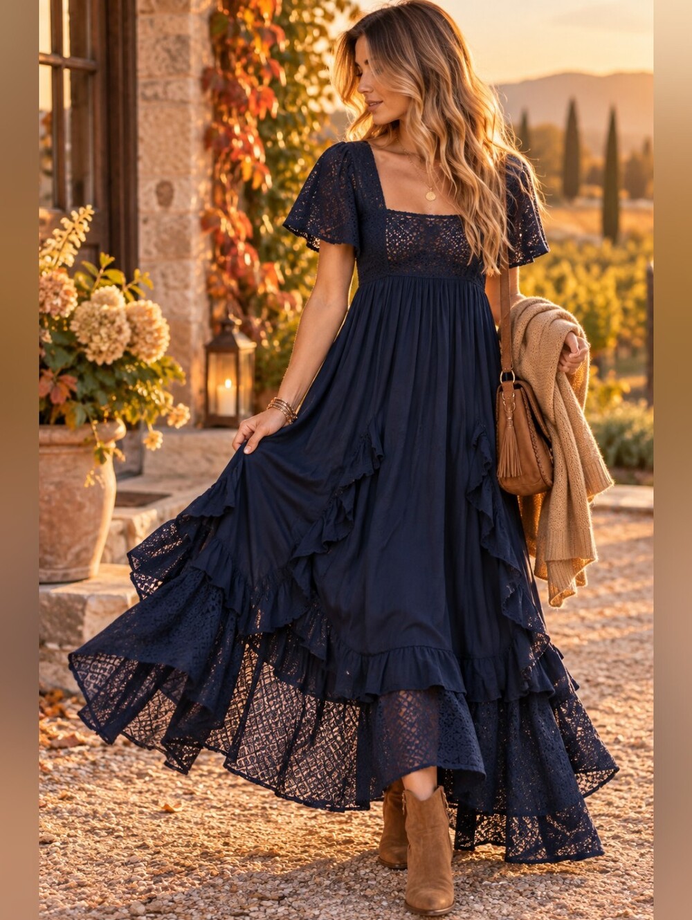 Free People "Bring The Romance" Handkerchief Hem Maxi Dress Boho Wimsigoth SZ M